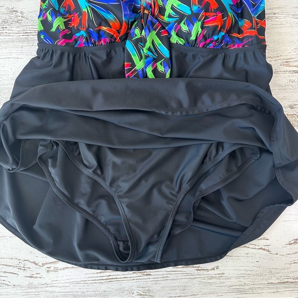 MEETCURVE Tie-Front V Neck Skirted Tummy Control One Piece Swimsuit Dress XL - Picture 6 of 12